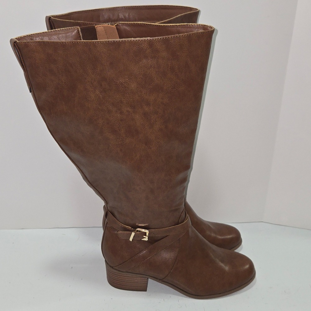 Lane Bryant Womens 12W Brown Faux Leather Extra Wide Calf Riding Boots EWC AB32